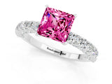 White gold Princess Cut Diamond Pavé Band Solitaire Ring with Prong Setting_1