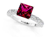 White gold Princess Cut Diamond Pavé Band Solitaire Ring with Prong Setting_1