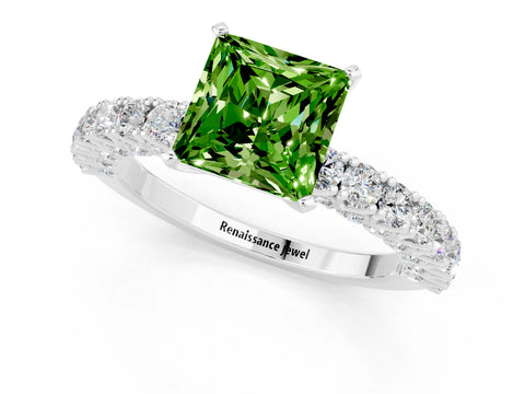 White gold Princess Cut Diamond Pavé Band Solitaire Ring with Prong Setting_1