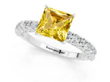 White gold Princess Cut Diamond Pavé Band Solitaire Ring with Prong Setting_1