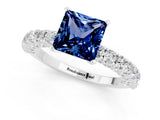 White gold Princess Cut Diamond Pavé Band Solitaire Ring with Prong Setting_1