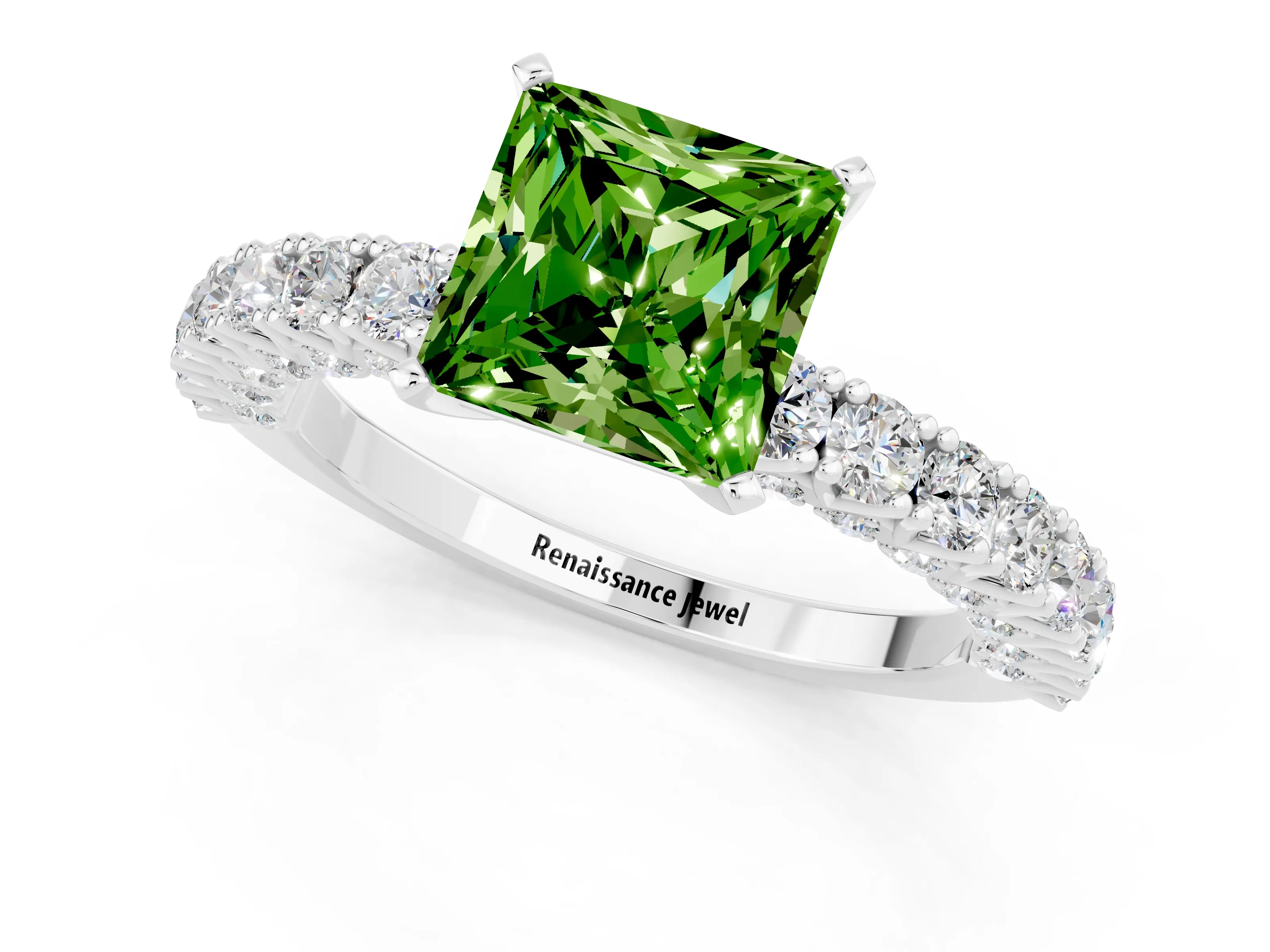 White gold Princess Cut Diamond Pavé Band Solitaire Ring with Prong Setting_1