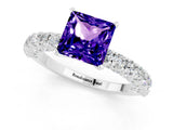 White gold Princess Cut Diamond Pavé Band Solitaire Ring with Prong Setting_1