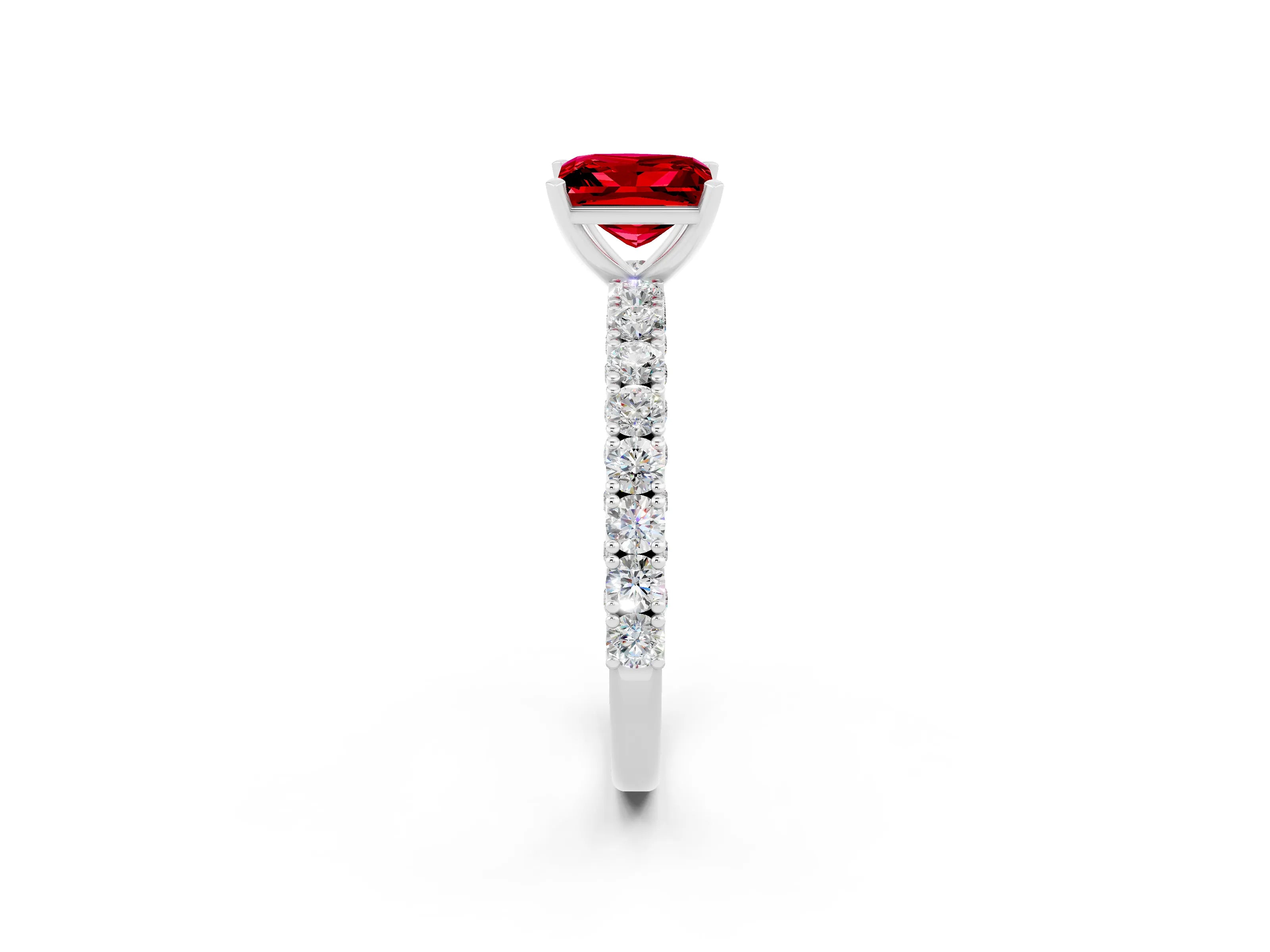White gold Princess Cut Diamond Pavé Band Solitaire Ring with Prong Setting_2