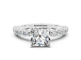 White gold Princess Cut Diamond Pavé Band Solitaire Ring with Prong Setting_24