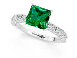 White gold Princess Cut Diamond Pavé Band Solitaire Ring with Prong Setting_25