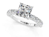 White gold Princess Cut Diamond Pavé Band Solitaire Ring with Prong Setting_25