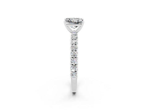 White gold Princess Cut Diamond Pavé Band Solitaire Ring with Prong Setting_26