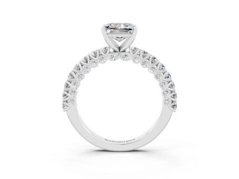 White gold Princess Cut Diamond Pavé Band Solitaire Ring with Prong Setting_27