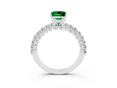 White gold Princess Cut Diamond Pavé Band Solitaire Ring with Prong Setting_27