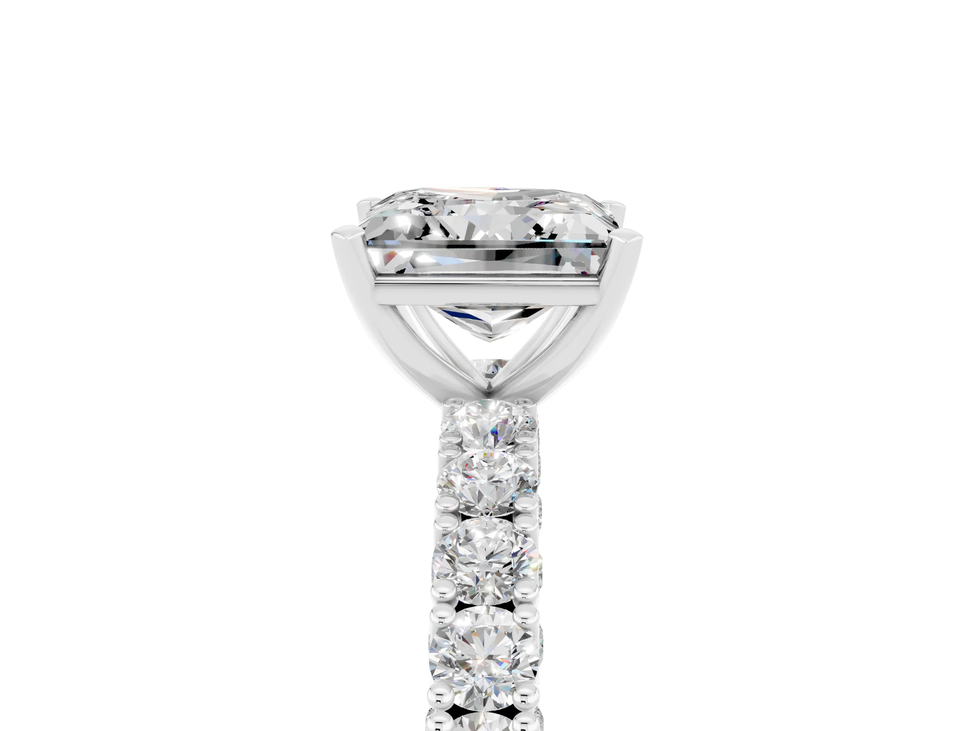 White gold Princess Cut Diamond Pavé Band Solitaire Ring with Prong Setting_29
