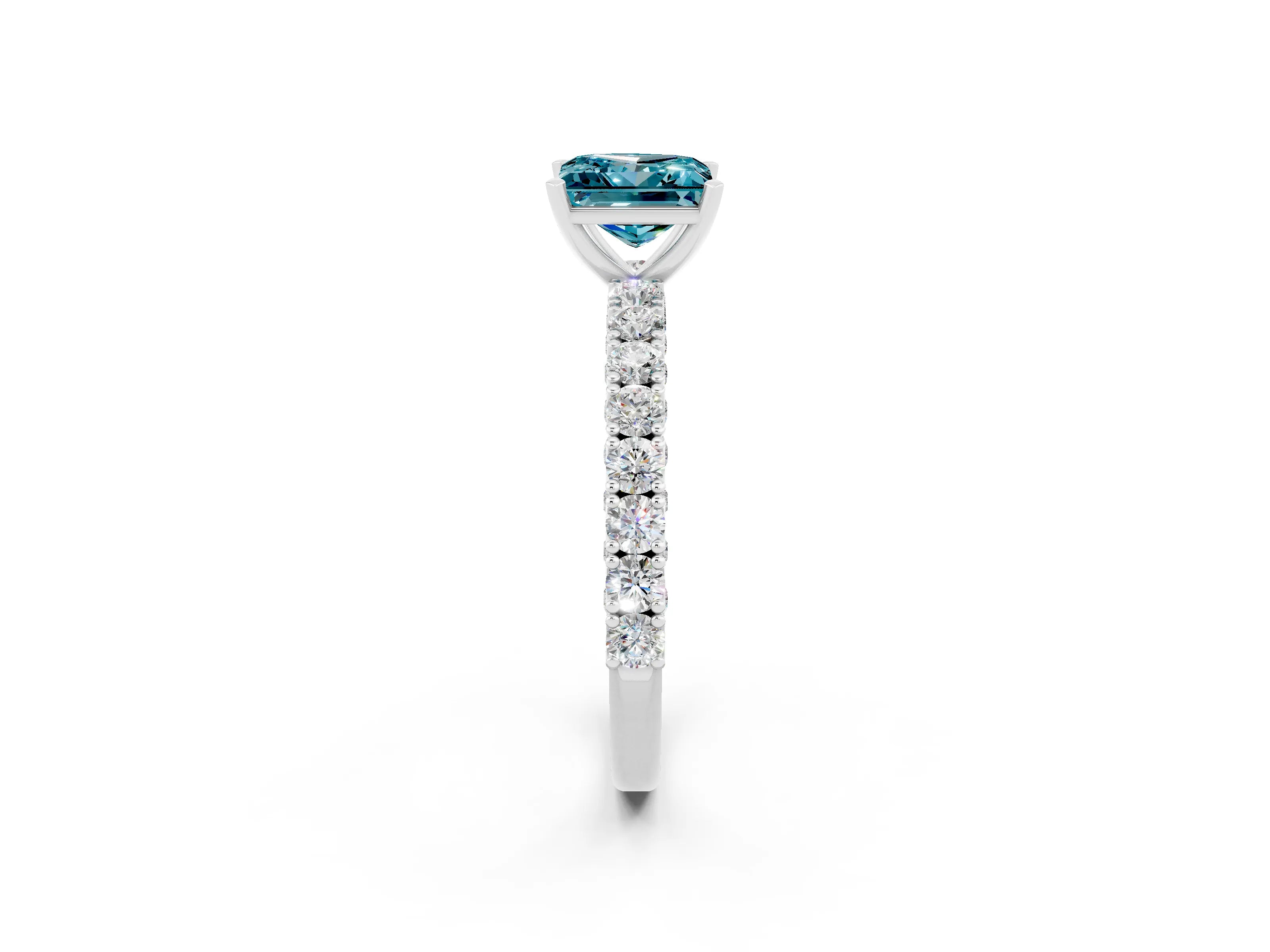 White gold Princess Cut Diamond Pavé Band Solitaire Ring with Prong Setting_2