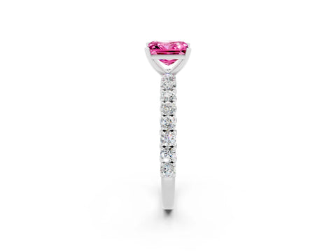 White gold Princess Cut Diamond Pavé Band Solitaire Ring with Prong Setting_2
