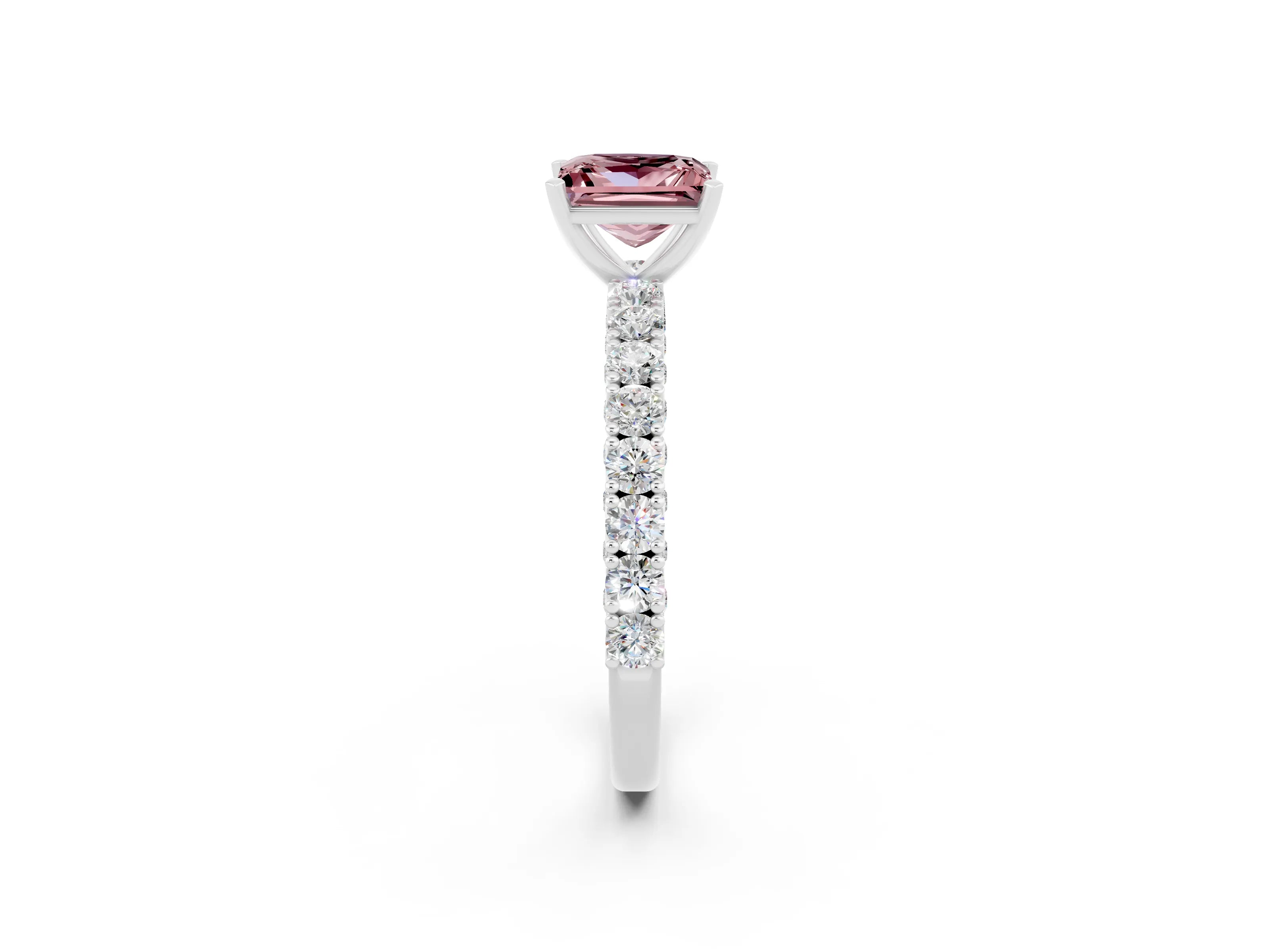 White gold Princess Cut Diamond Pavé Band Solitaire Ring with Prong Setting_2