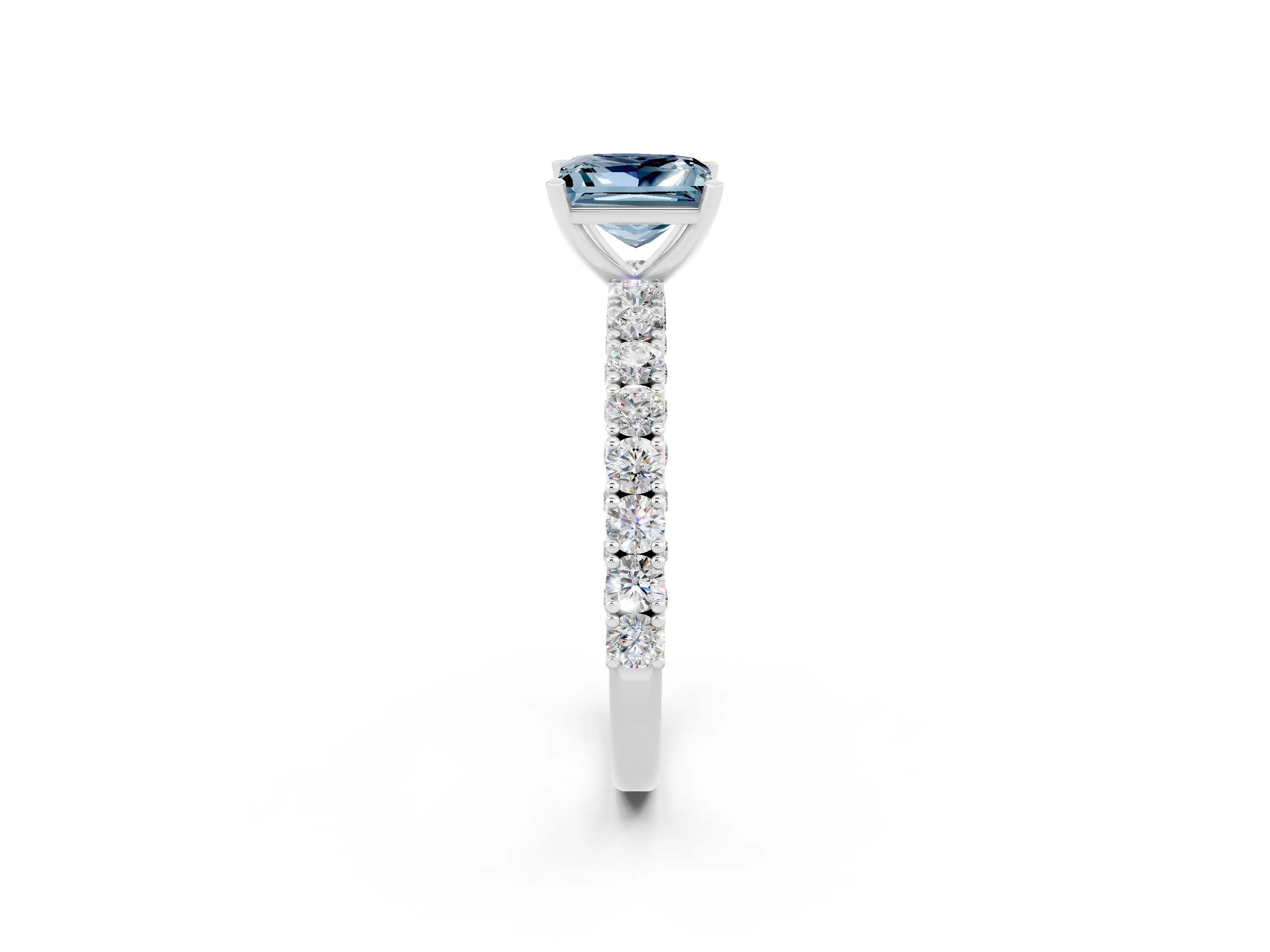 White gold Princess Cut Diamond Pavé Band Solitaire Ring with Prong Setting_2