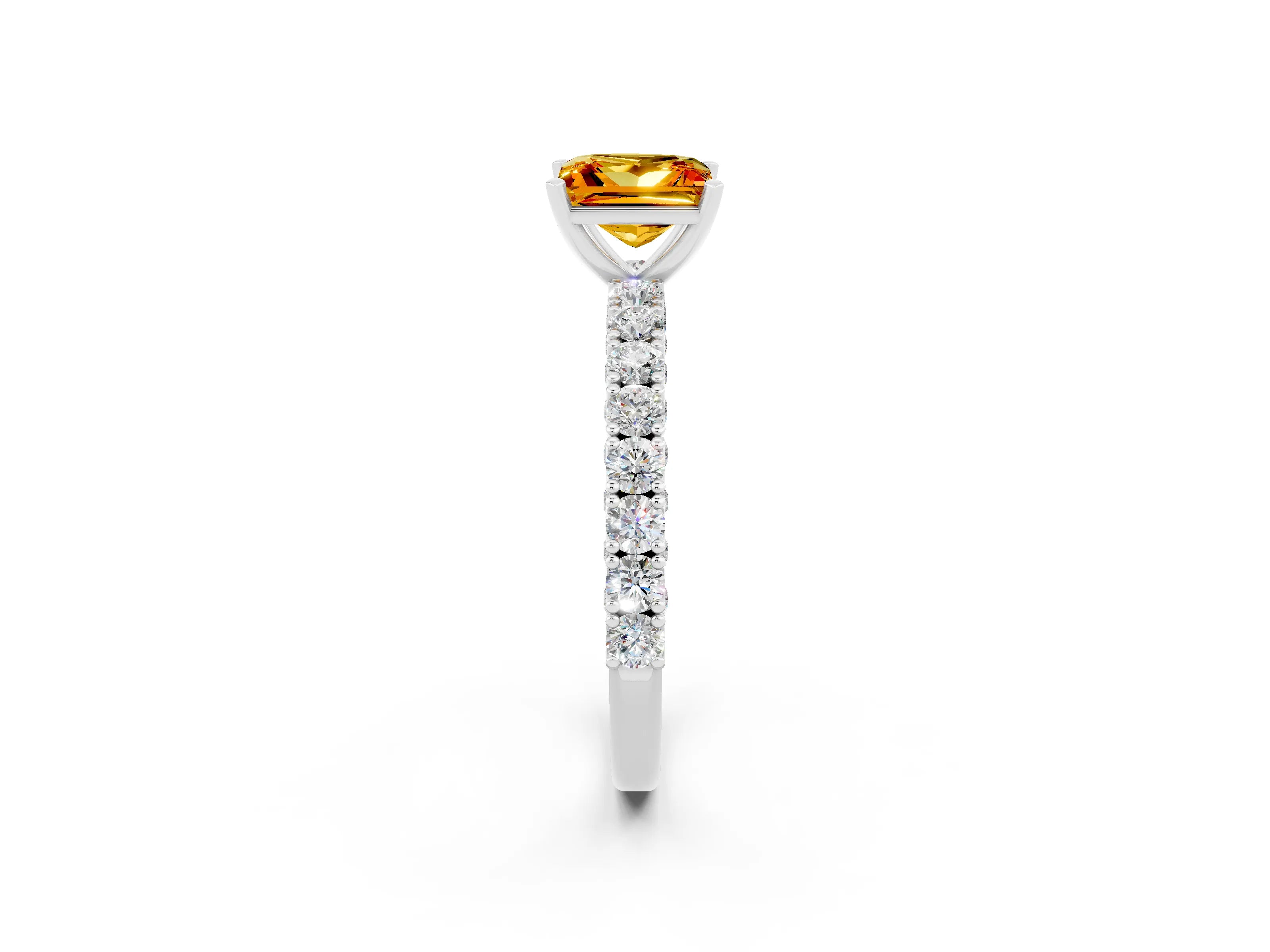 White gold Princess Cut Diamond Pavé Band Solitaire Ring with Prong Setting_2