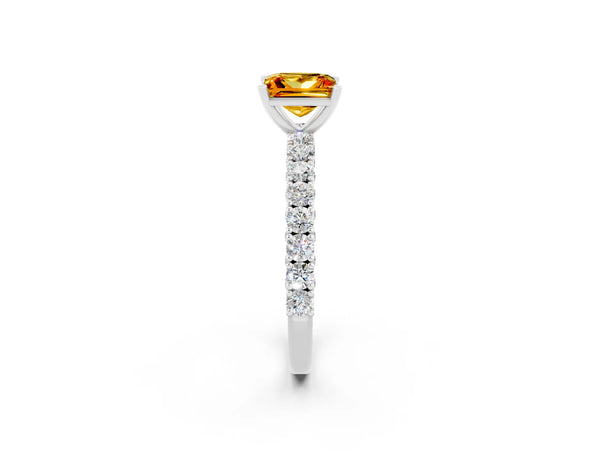 Platinum Princess Cut Diamond Pavé Band Solitaire Ring with Prong Setting