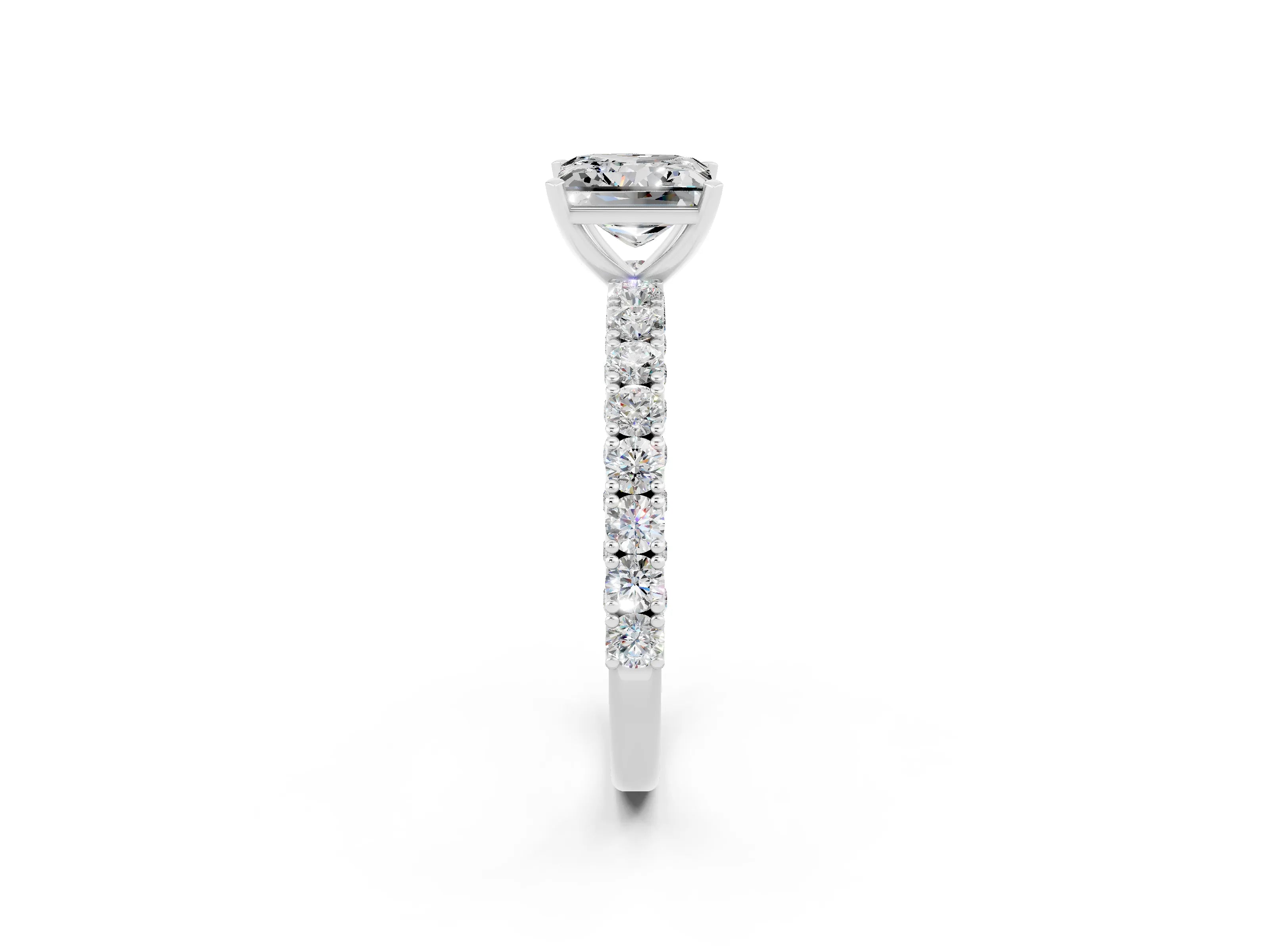 White gold Princess Cut Diamond Pavé Band Solitaire Ring with Prong Setting_2