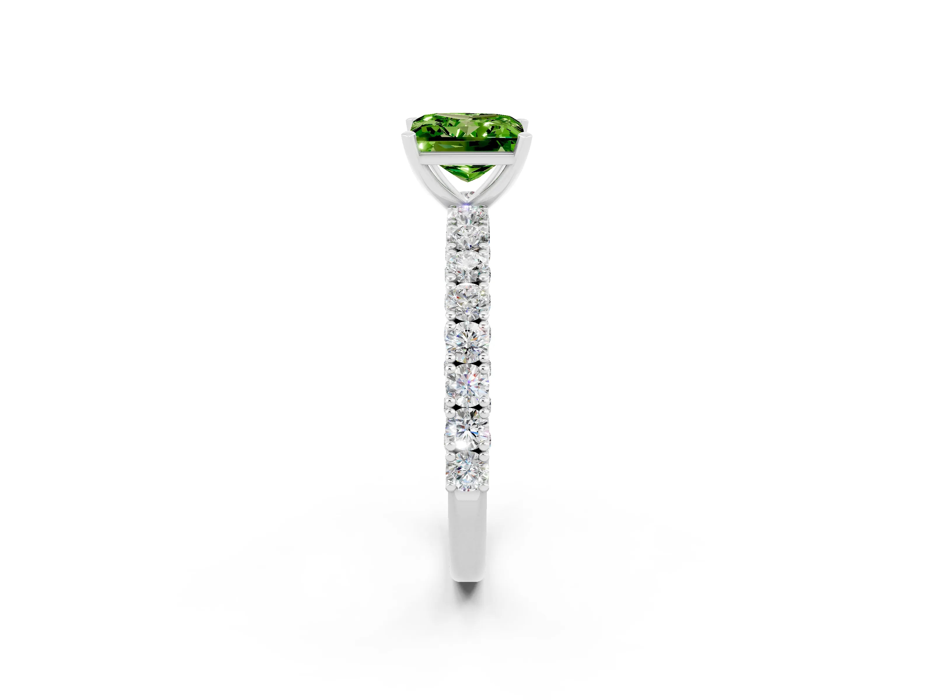 White gold Princess Cut Diamond Pavé Band Solitaire Ring with Prong Setting_2