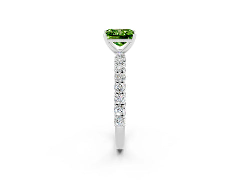 White gold Princess Cut Diamond Pavé Band Solitaire Ring with Prong Setting_2