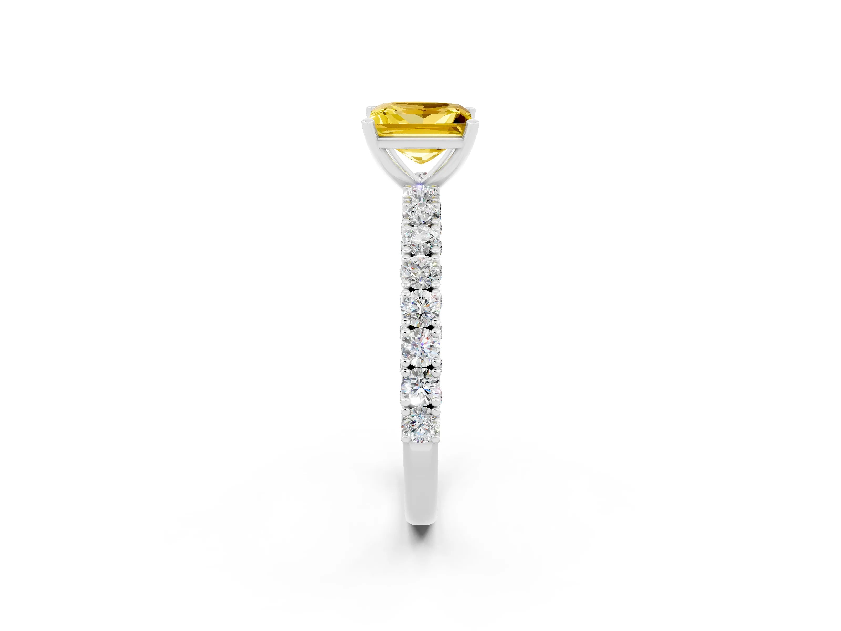 White gold Princess Cut Diamond Pavé Band Solitaire Ring with Prong Setting_2
