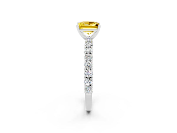 Platinum Princess Cut Diamond Pavé Band Solitaire Ring with Prong Setting