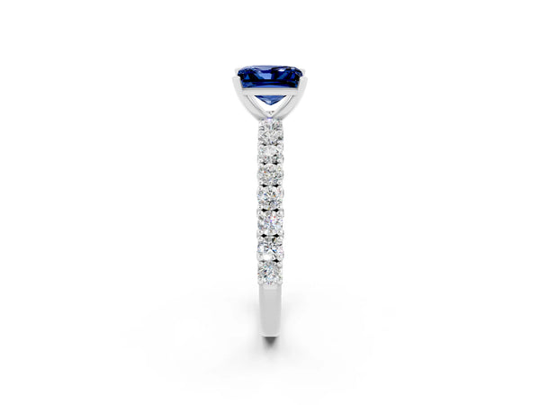 Silver Princess Cut Diamond Pavé Band Solitaire Ring with Prong Setting