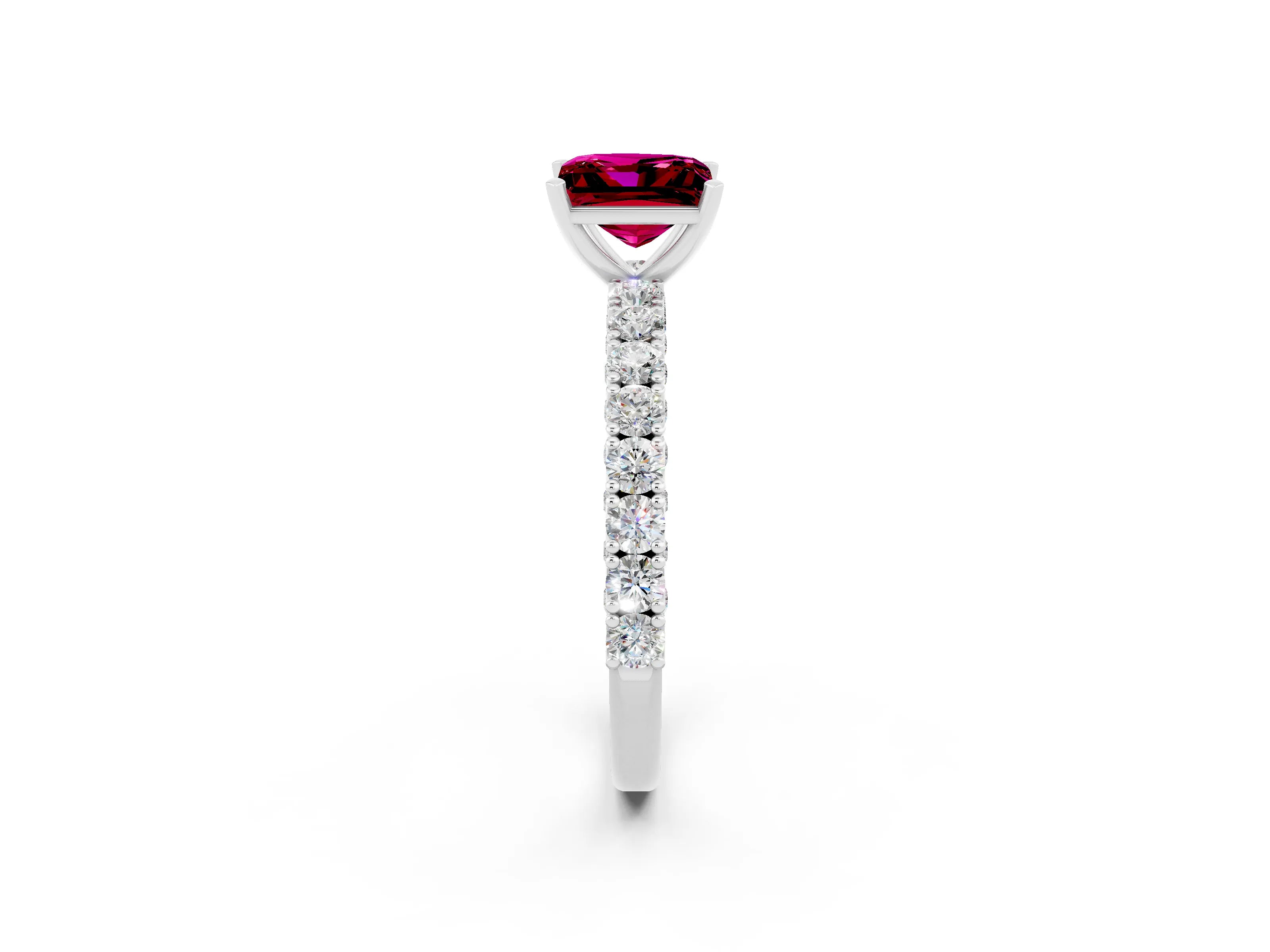 White gold Princess Cut Diamond Pavé Band Solitaire Ring with Prong Setting_2