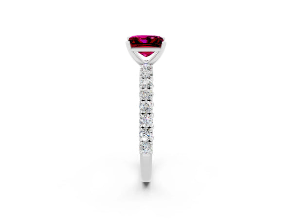 Silver Princess Cut Diamond Pavé Band Solitaire Ring with Prong Setting