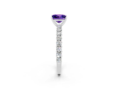 White gold Princess Cut Diamond Pavé Band Solitaire Ring with Prong Setting_2