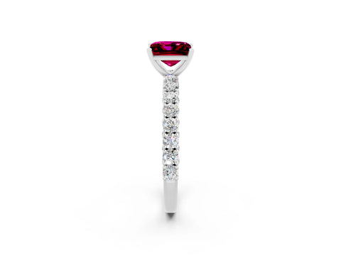White gold Princess Cut Diamond Pavé Band Solitaire Ring with Prong Setting_2