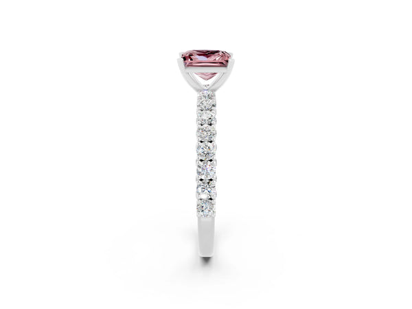 Silver Princess Cut Diamond Pavé Band Solitaire Ring with Prong Setting