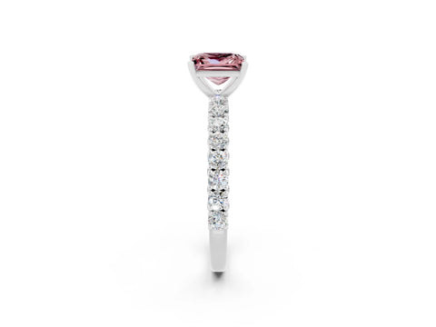 White gold Princess Cut Diamond Pavé Band Solitaire Ring with Prong Setting_2
