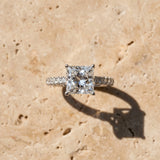 14K White Gold 3.01 Carat F VVS2 Princess Diamond Pavé Band Solitaire Ring with Prong Setting