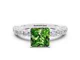 White gold Princess Cut Diamond Pavé Band Solitaire Ring with Prong Setting