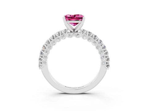 White gold Princess Cut Diamond Pavé Band Solitaire Ring with Prong Setting_3