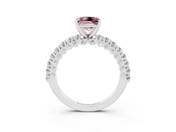 Platinum Princess Cut Diamond Pavé Band Solitaire Ring with Prong Setting