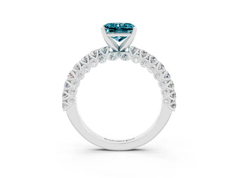 White gold Princess Cut Diamond Pavé Band Solitaire Ring with Prong Setting_3