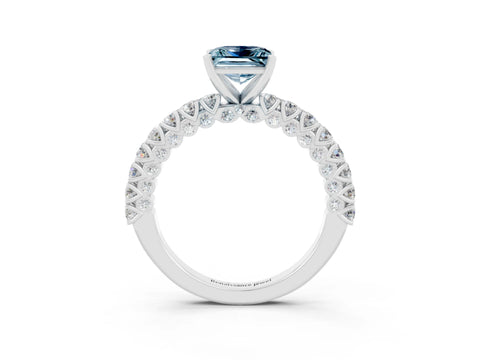 White gold Princess Cut Diamond Pavé Band Solitaire Ring with Prong Setting_3