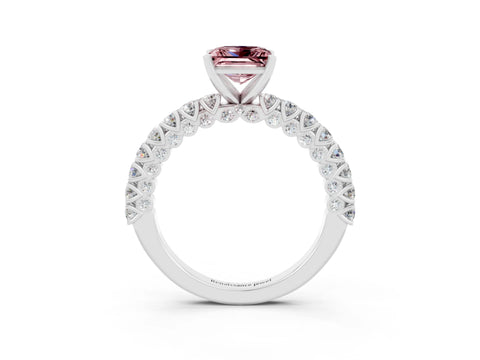 White gold Princess Cut Diamond Pavé Band Solitaire Ring with Prong Setting_3