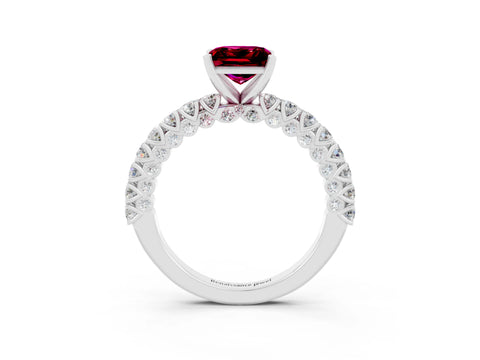 White gold Princess Cut Diamond Pavé Band Solitaire Ring with Prong Setting_3