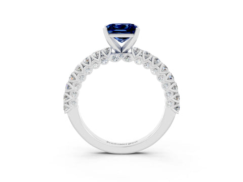 White gold Princess Cut Diamond Pavé Band Solitaire Ring with Prong Setting_3