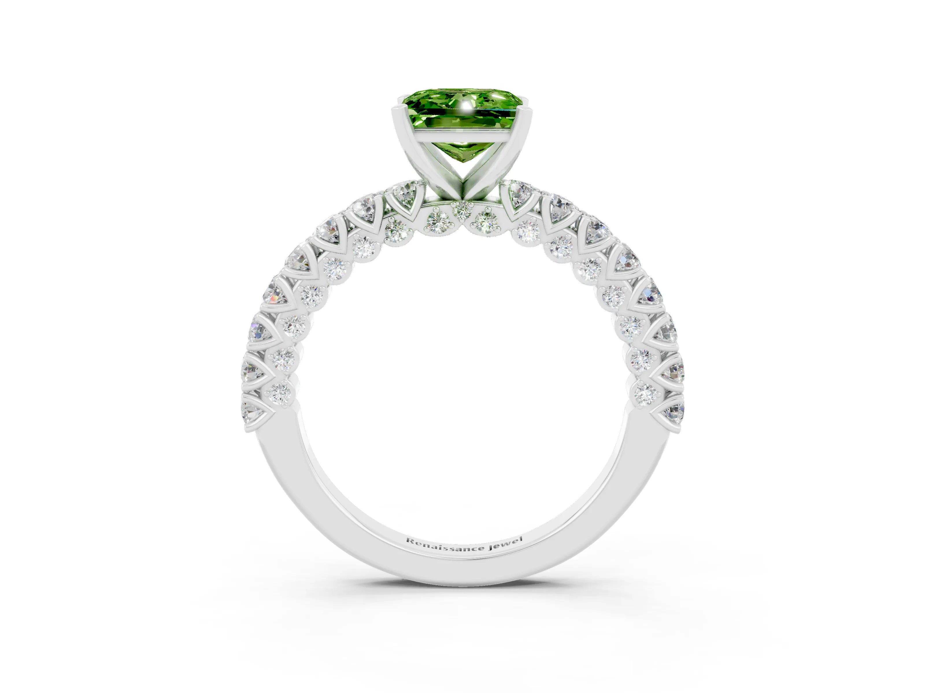 White gold Princess Cut Diamond Pavé Band Solitaire Ring with Prong Setting_3