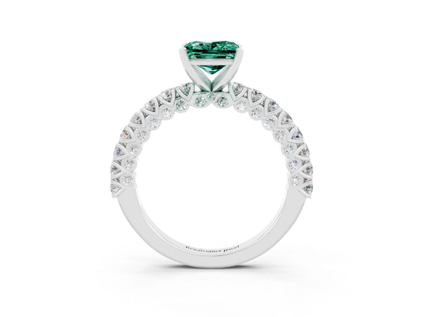 Silver Princess Cut Diamond Pavé Band Solitaire Ring with Prong Setting