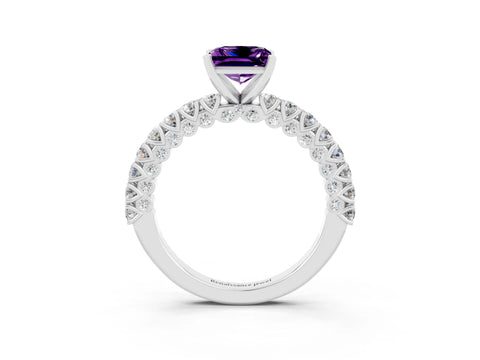 White gold Princess Cut Diamond Pavé Band Solitaire Ring with Prong Setting_3