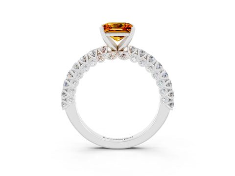 White gold Princess Cut Diamond Pavé Band Solitaire Ring with Prong Setting_3