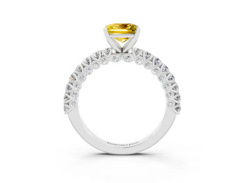 White gold Princess Cut Diamond Pavé Band Solitaire Ring with Prong Setting_3