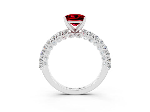 White gold Princess Cut Diamond Pavé Band Solitaire Ring with Prong Setting_3