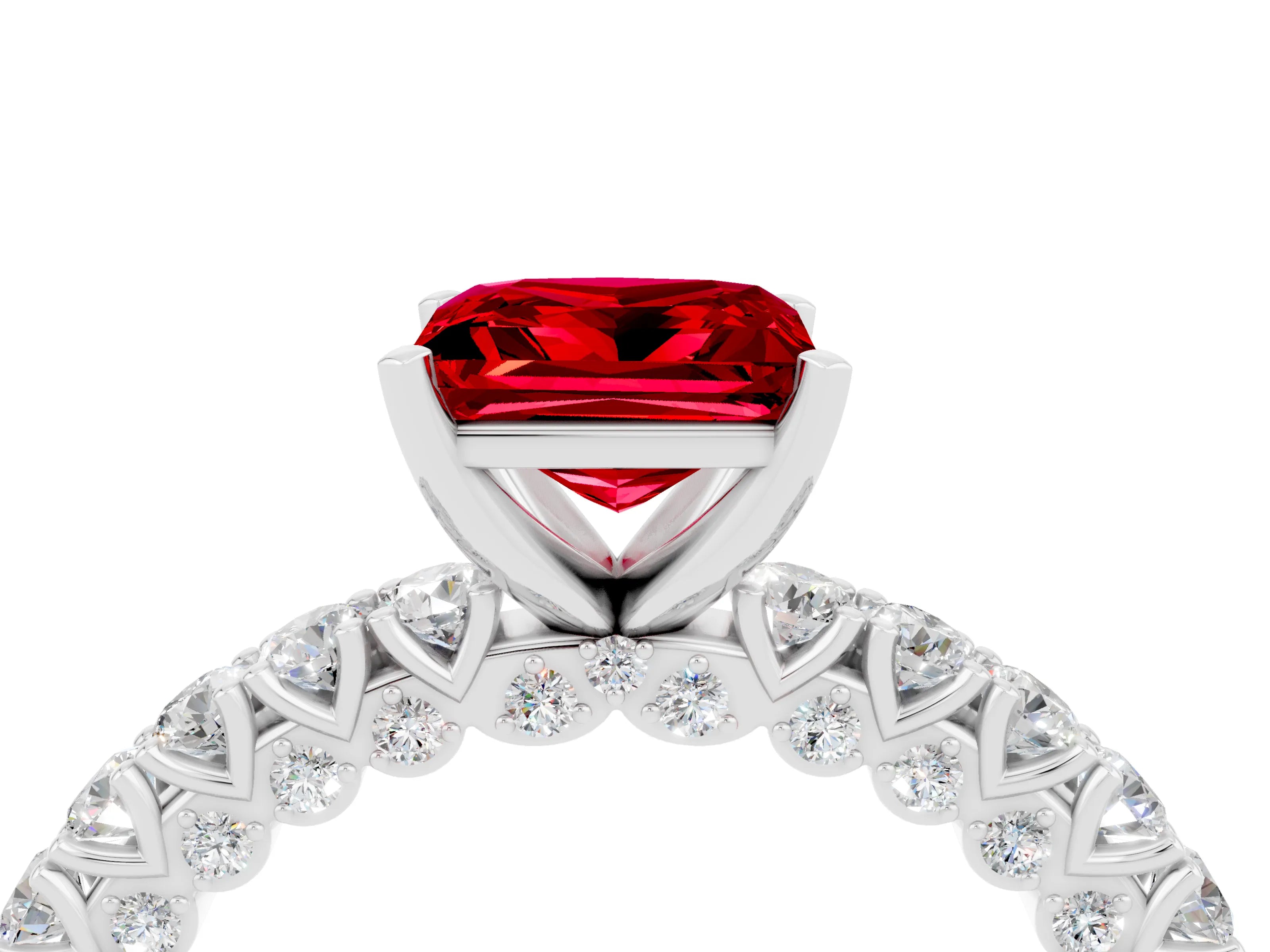 White gold Princess Cut Diamond Pavé Band Solitaire Ring with Prong Setting_4