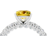 White gold Princess Cut Diamond Pavé Band Solitaire Ring with Prong Setting_4